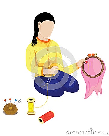 Lovely woman work with handcraft Vector Illustration