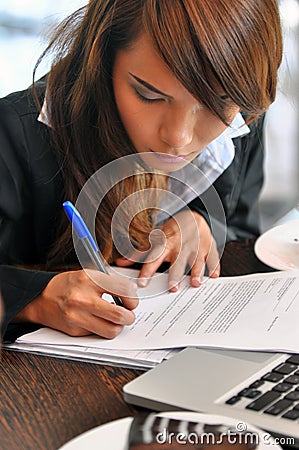 Lovely of young Asian businesswoman working outsid Stock Photo