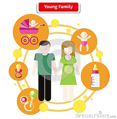 Lovely Young Family Concept Vector Illustration