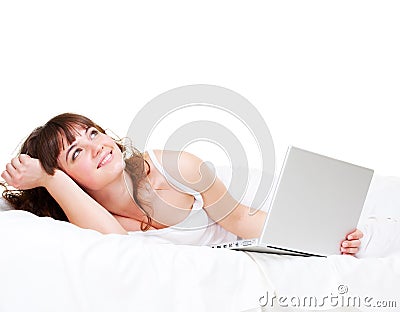 Lovely young woman looking up Stock Photo