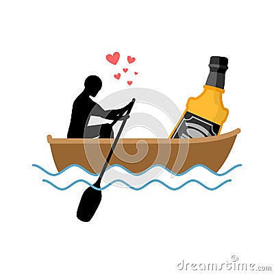 Lover alcohol drink. Man and bottle of whiskey boat ride. Lovers Vector Illustration