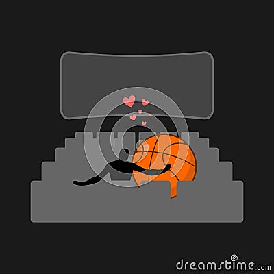 Lover Basketball. Guy and ball in movie theater. Lovers watching Vector Illustration