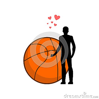 Lover basketball. Man and ball. I love sport game. Lovers embrace. Romantic date Vector Illustration