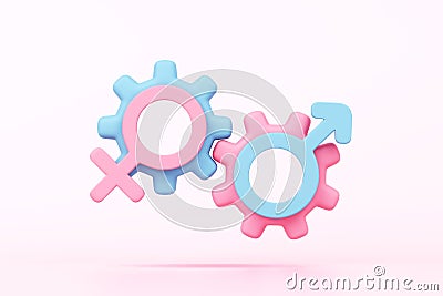 lover female male symbol sex gender cogwheel gear concept. learn study feminine masculine boy girl education pink blue pastel. Stock Photo