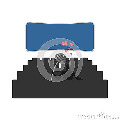 Lover Fitness sport. Man and barbell in cinema. Lovers watching Vector Illustration