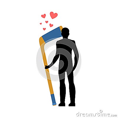 Lover hockey. Man and hockey stick. love sport game. Lovers embrace. Romantic date Vector Illustration