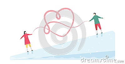 Lover plays ice skating. Scene is designed for winter season. Vector illustration is in flat style Vector Illustration