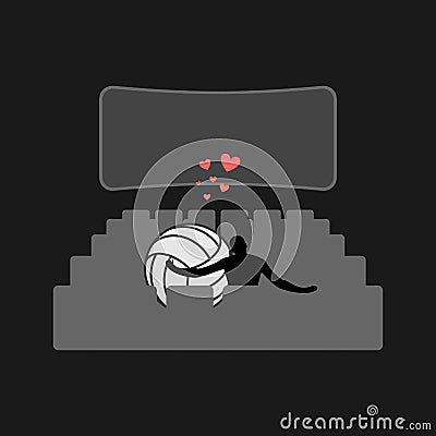Lover volleyball. Guy and ball in movie theater. Lovers watching Vector Illustration