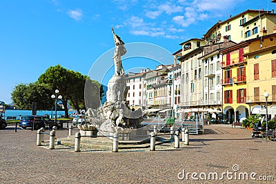 LOVERE, ITALY - AUGUST 20, 2018: central square of Lovere town on Lake Iseo, Italy Editorial Stock Photo