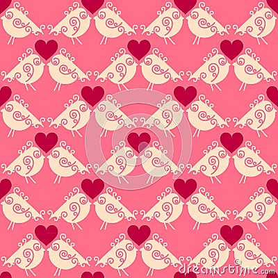 Lovers birdies seamless geometric pattern. Valentines Day love background. Vector Illustration