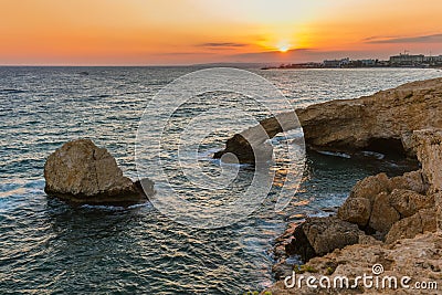 Lovers bridge at sunset in Ayia Napa - Cyprus Stock Photo