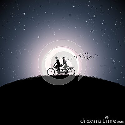 Lovers on bycicle silhouette Vector Illustration