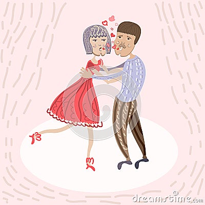 Lovers dancing in valentine`s day Vector Illustration