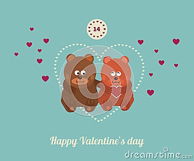 Lovers and happy bears with hearts Vector Illustration