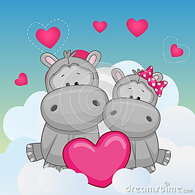 Lovers Hippos Vector Illustration