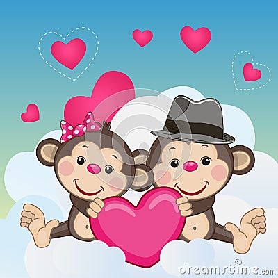 Lovers Monkeys Vector Illustration