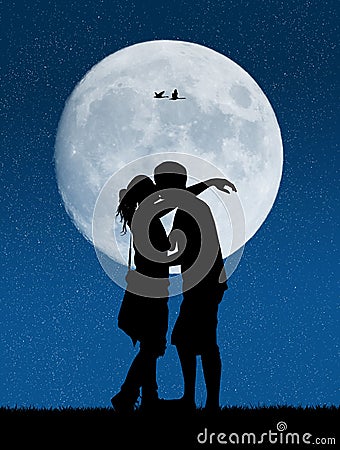 Lovers in the moonlight Stock Photo