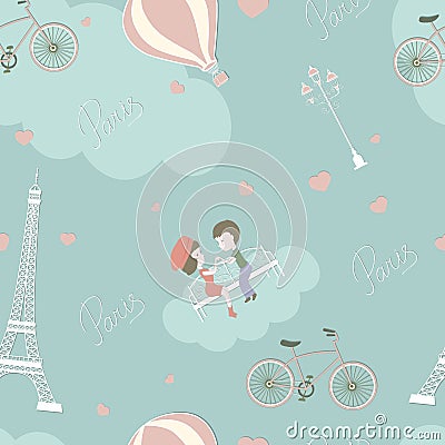 Lovers in Paris Vector Illustration