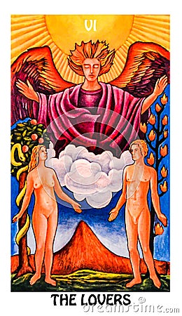 The Lovers Tarot Card Major Arcana Rider Waite Smith Stock Photo