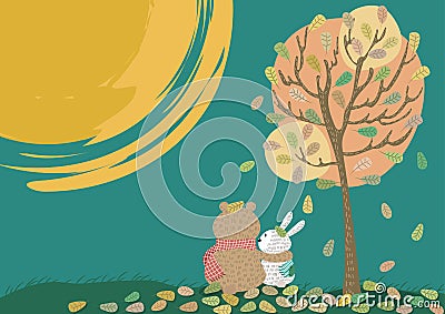 Lovers Under The Moon Vector Illustration