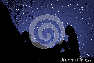 Lovers under night sky Stock Photo