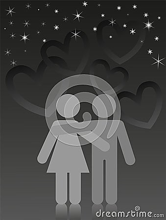 Lovers under a starry sky Vector Illustration