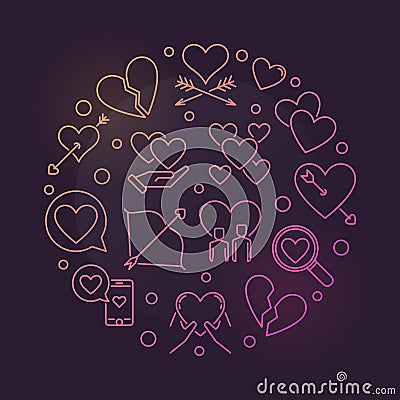 Lovesickness vector round colorful outline illustration Vector Illustration