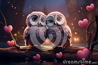 Lovey-dovey owls and close ducks create a romantic atmosphere Stock Photo