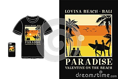 Lovina beach Bali t shirt design silhouette retro vintage style Vector Illustration