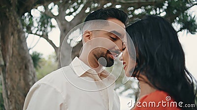 Loving beautiful couple dancing on nature close up. Partners performing dance. Stock Photo
