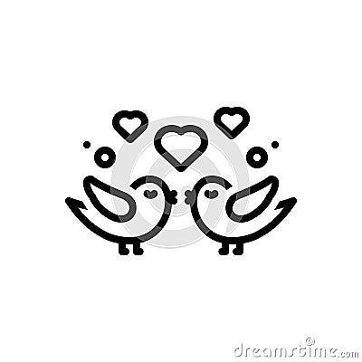 Black line icon for Loving Birds, heart and couple Vector Illustration