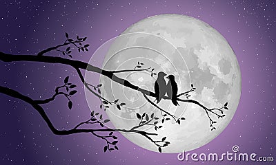 Loving birds silhouette for Love and Valentine Concept. Vector illustration. Vector Illustration