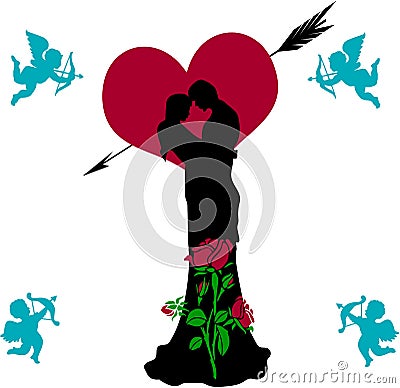 Loving couple beautifully decorated rose and heart, collage fo Vector Illustration