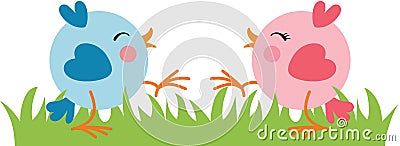 Loving couple of birdies on garden Vector Illustration