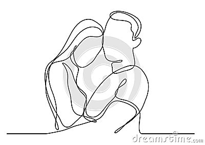 Loving couple embracing - continuous line drawing Vector Illustration