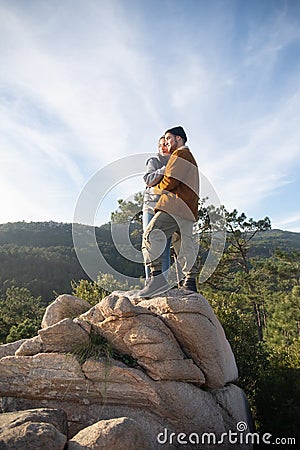 Loving couple hiking in autumn Stock Photo