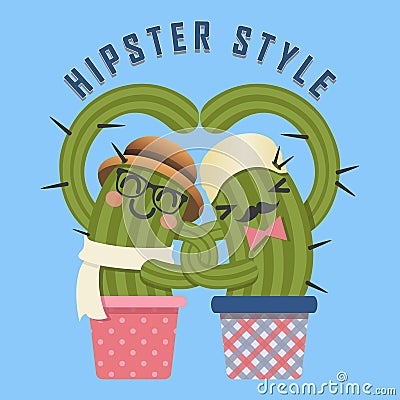 Loving couple of hipster cactus arm in arm Vector Illustration
