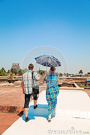 Loving couple on the observation deck in Trichy. Stock Photo