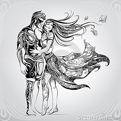 Loving couple in the ornament. vector illustration Vector Illustration