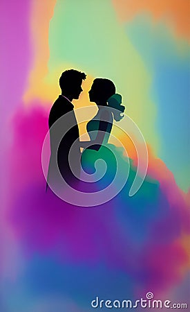 Loving Couple on a Pastel Dreamy Background Stock Photo