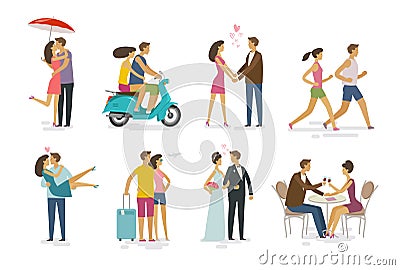 Loving couple, set of icons. Family, love concept. Cartoon vector illustration Vector Illustration
