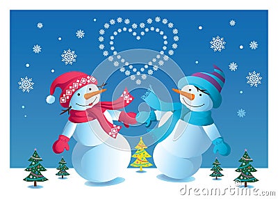 Loving couple of snowmen Vector Illustration