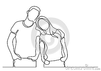 Loving couple standing - continuous line drawing Vector Illustration