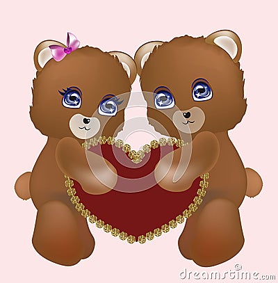 Loving couple teddy bears Vector Illustration