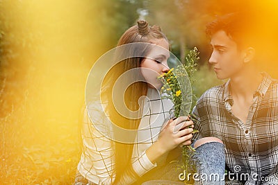 Loving couple teens together. Stock Photo
