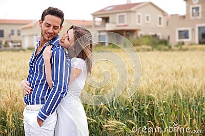 Loving couple, woman hugging her boyfriend Stock Photo