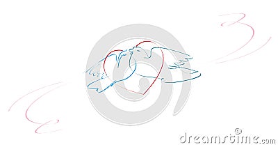 Loving dove couple in a heart shape. Text Vector Illustration