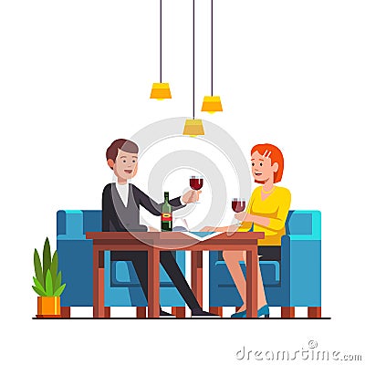 Loving family couple sitting at restaurant table Vector Illustration