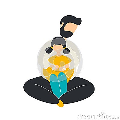 Loving father hugging daughter from behind Vector Illustration