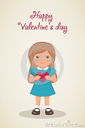 Loving girl with heart in hands Vector Illustration